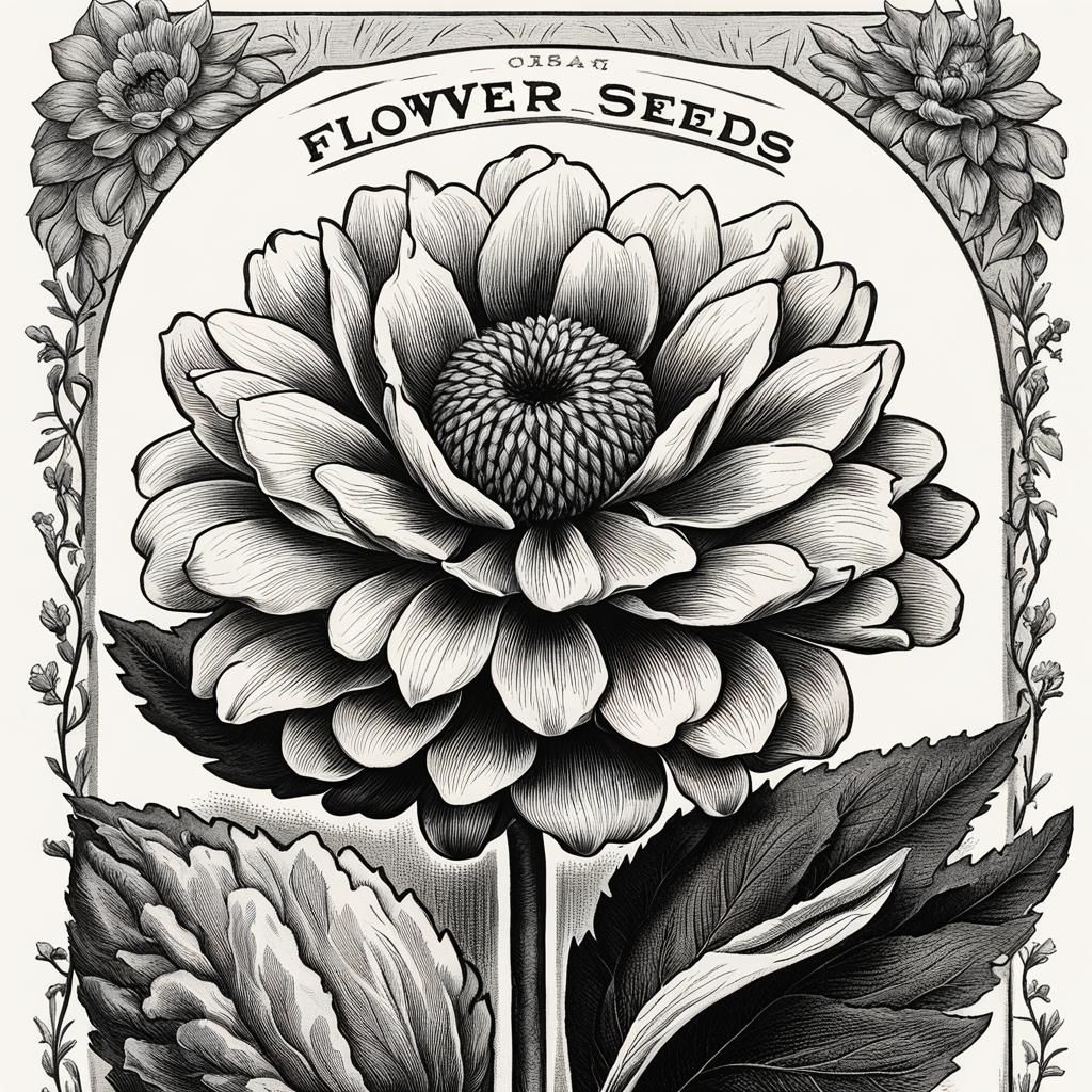Vintage Flower Seed Ad Illustration in Black and White