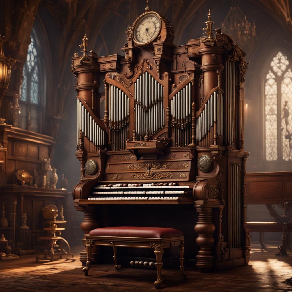 Steampunk Weasel Plays Pipe Organ: Detailed Matte Painting