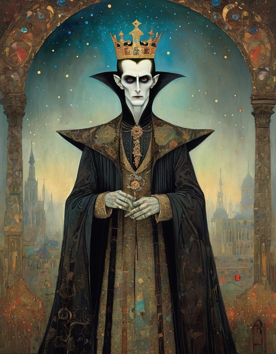 Ethereal Vampire King in an Art Nouveau Dreamworld