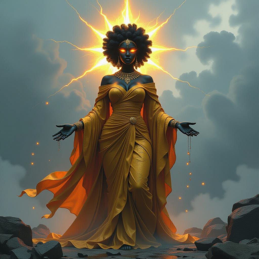 Awakening Stone Goddess in Mystical Realism Style