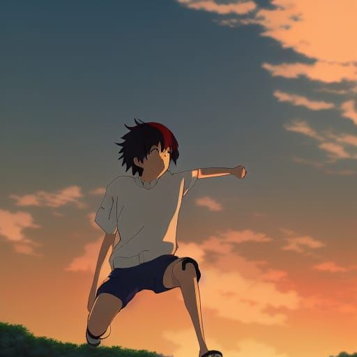 Dynamic Bicycle Kick in Anime Key Visual Style