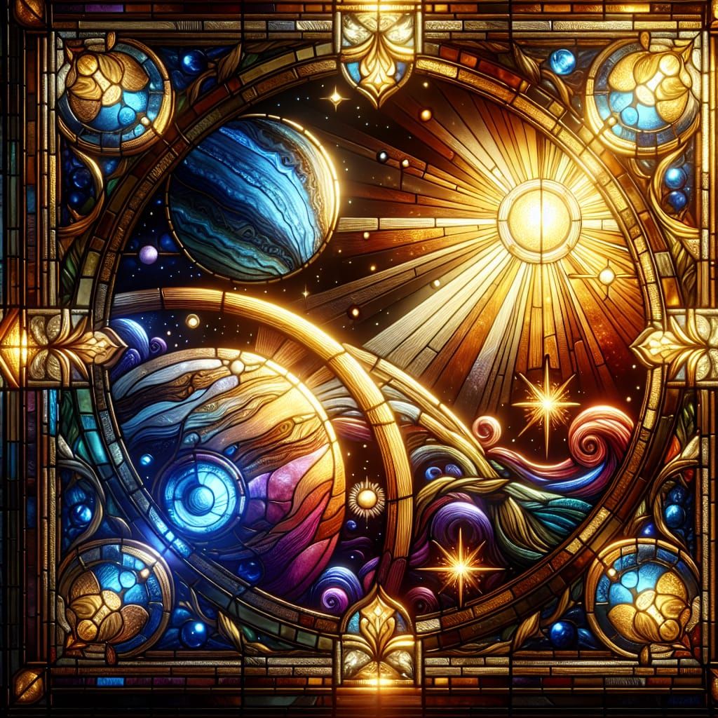 Epic Stained Glass Window of Jupiter and Moon