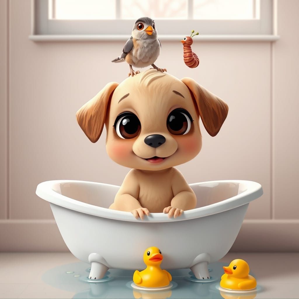 Puppy's Kawaii Bath Time Adventure in 3D