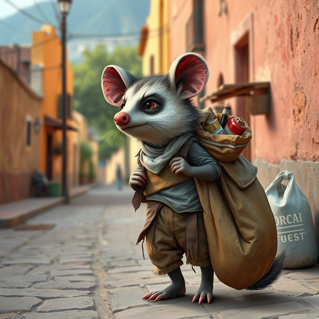 Whimsical Opossum Strolls Through Rural Mexico's Charming St...