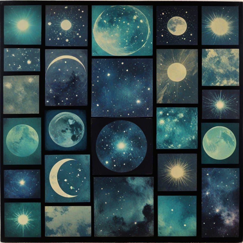 Celestial Monoprint Art in Vibrant Autochrome Colors