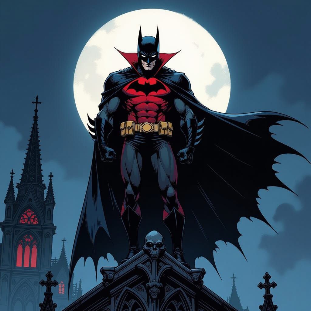 Gothic Vampire Batman Comic Illustration