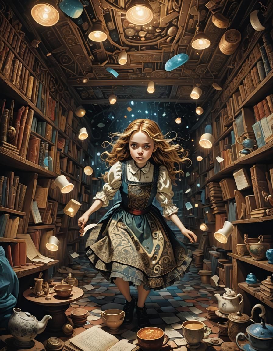 Alice's Descent: A Fairy Tale Illustration