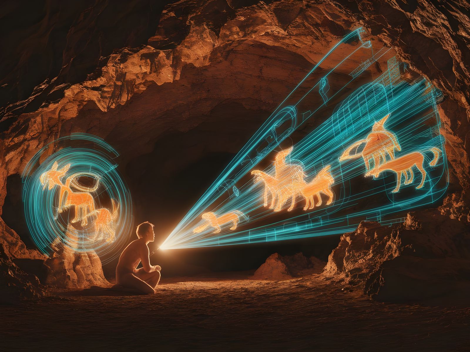 Prehistoric Artist Projects Holographic Hunt Scenes in Cave