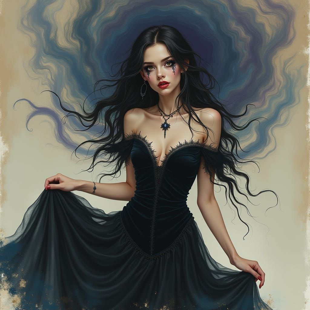 Emo Goth Sorceress Portrait in Renaissance Style