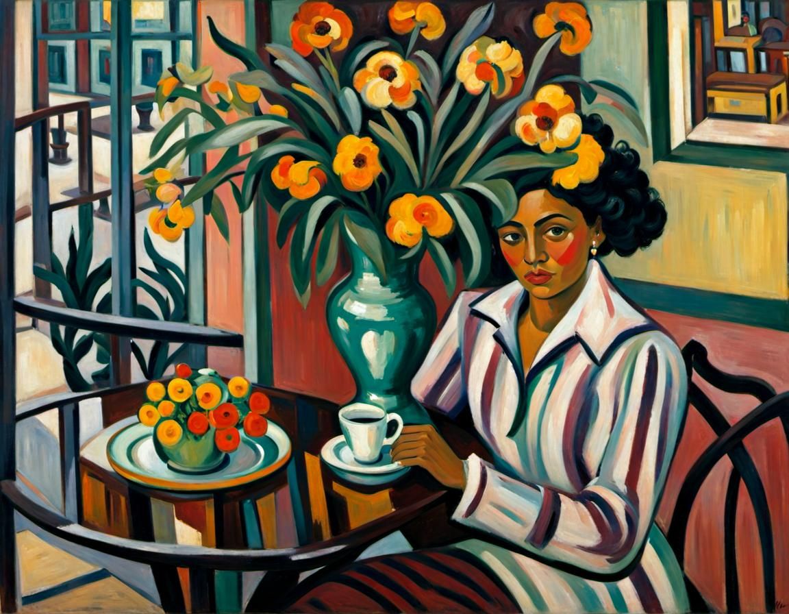 Cafe Woman: An Expressionist-Style Painting