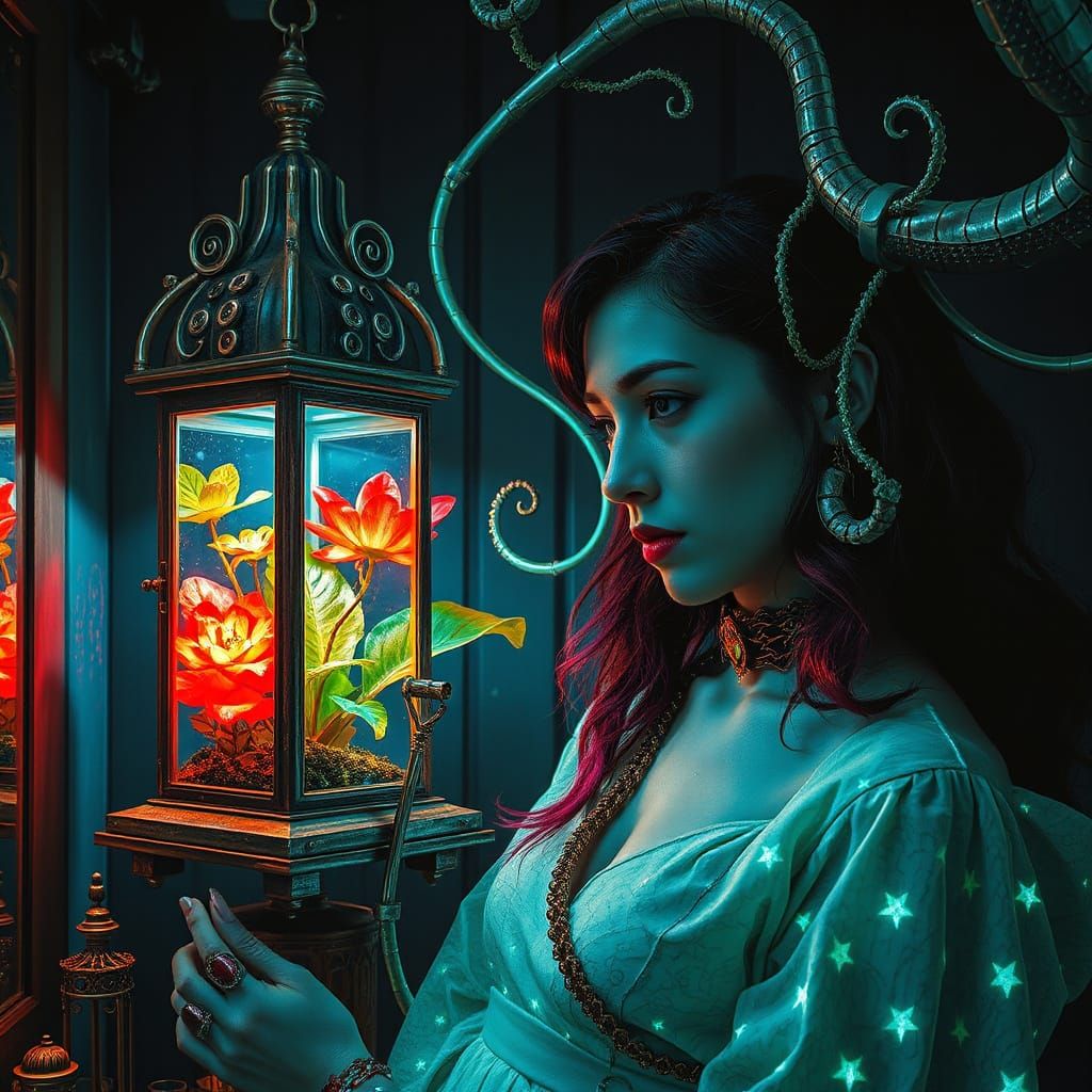 Gothic Android Cultivates Bioluminescent Flora in Cyberpunk ...