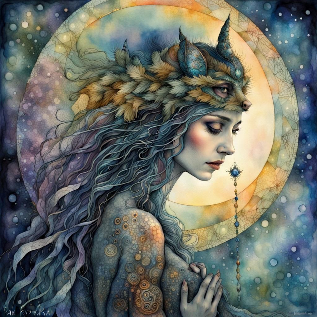 Surreal Night Protector in Watercolor Magic Realism