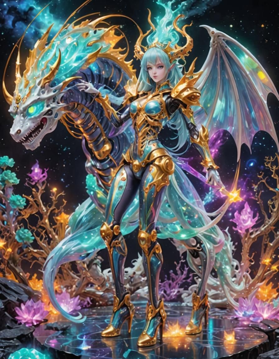 Rainbow Chimera Girl with Metal Skeleton in Anime Style