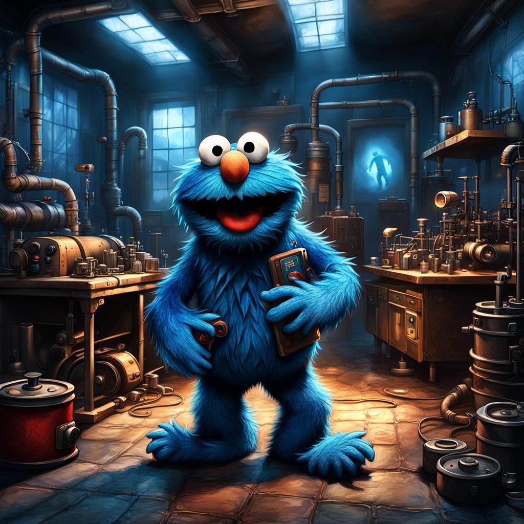 A hyper-realistic Elmo, Cookie Monster from Sesame Street