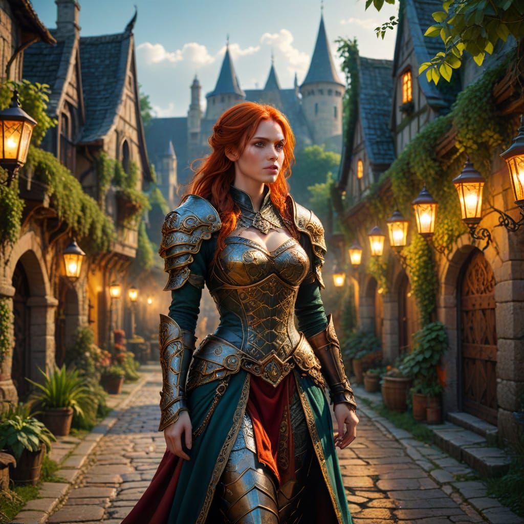 Medieval Fantasy Warrior Maiden in Anime-Style Armor