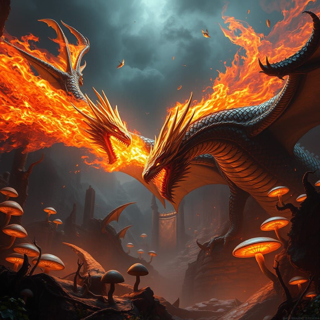 Mystical Dragons Engage in Epic Firebreathing Clash
