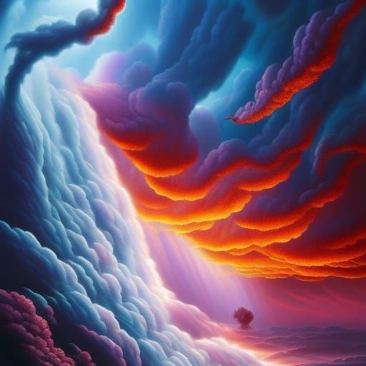 Dramatic Supercell Storm Over the Sea as Impasto Painting