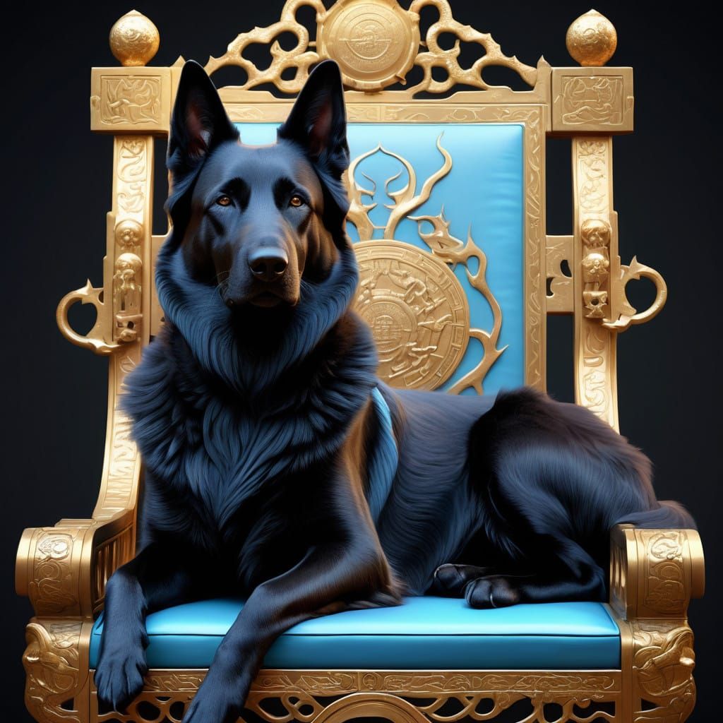 Majestic Black Shepherd Reigns Supreme on Golden Throne