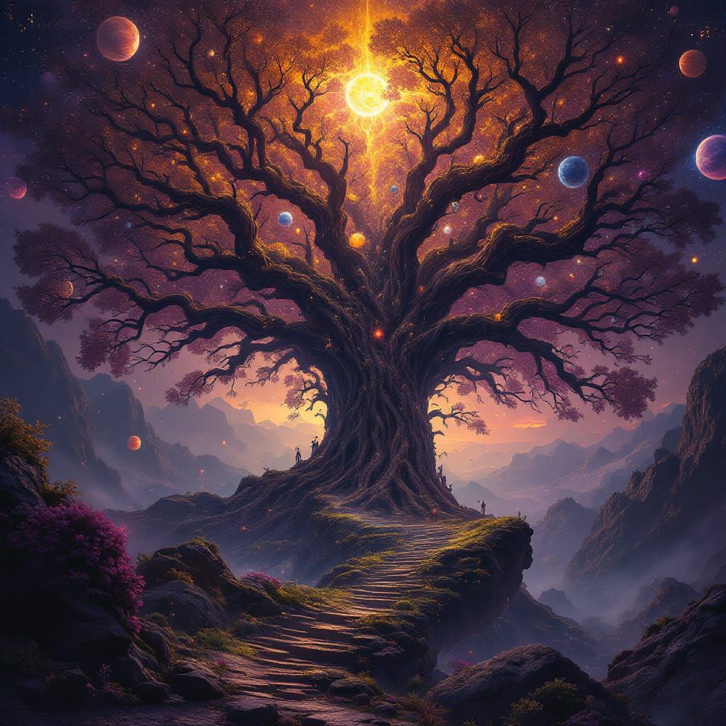 Yggdrasil World Tree: Planets Blossom in Cosmic Dark Fantasy...
