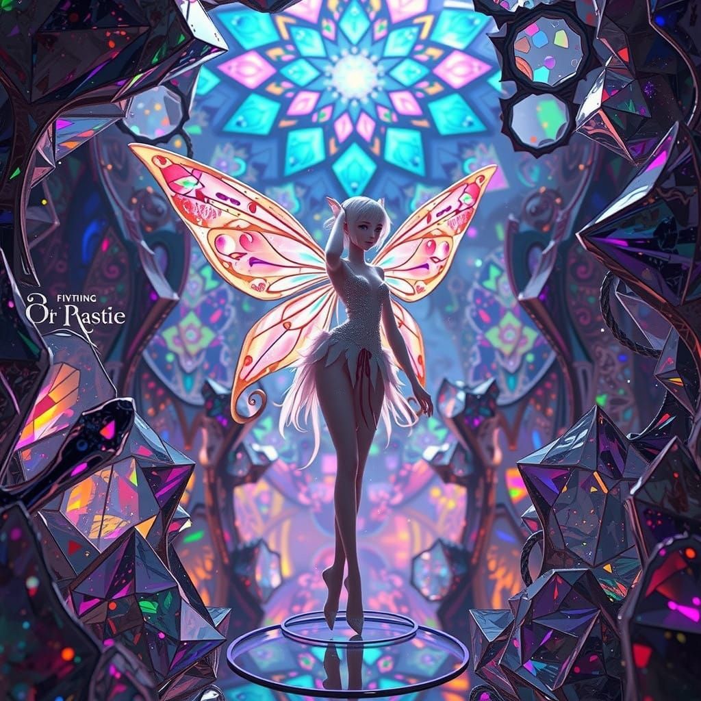 Surreal Crystal Paradise Fairy in Vibrant Stained Glass Real...