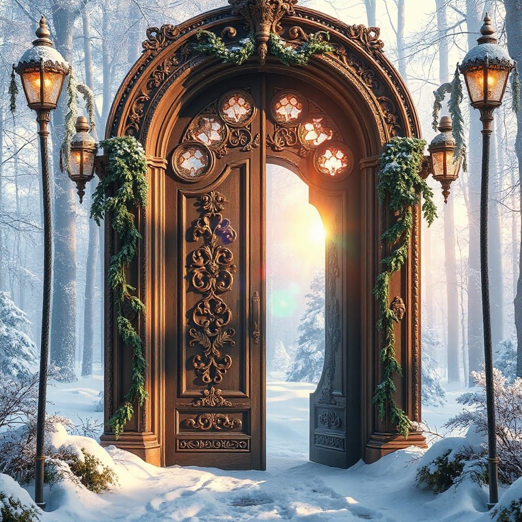Ornate Portal Door Between Winter and Summer