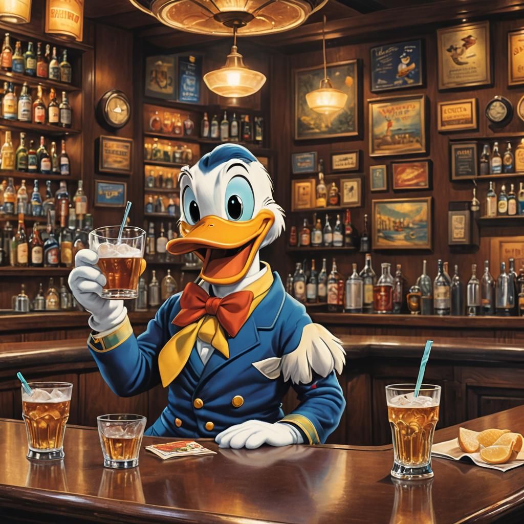 Donald Duck Daydreams, Retro Style at the Bar