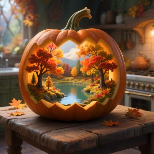 Autumn Landscape Inside Pumpkin Concept Art