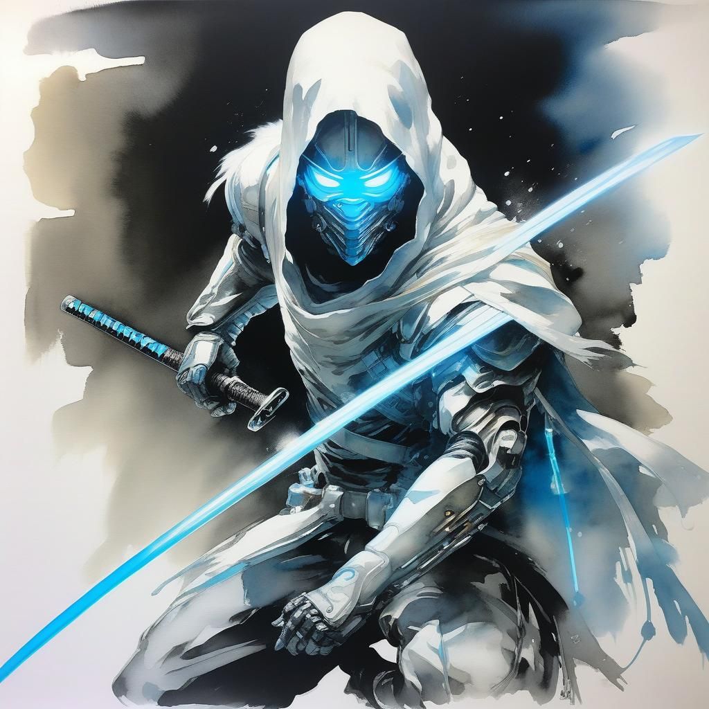 Cyberpunk Ghost Ninja with Oni Mask