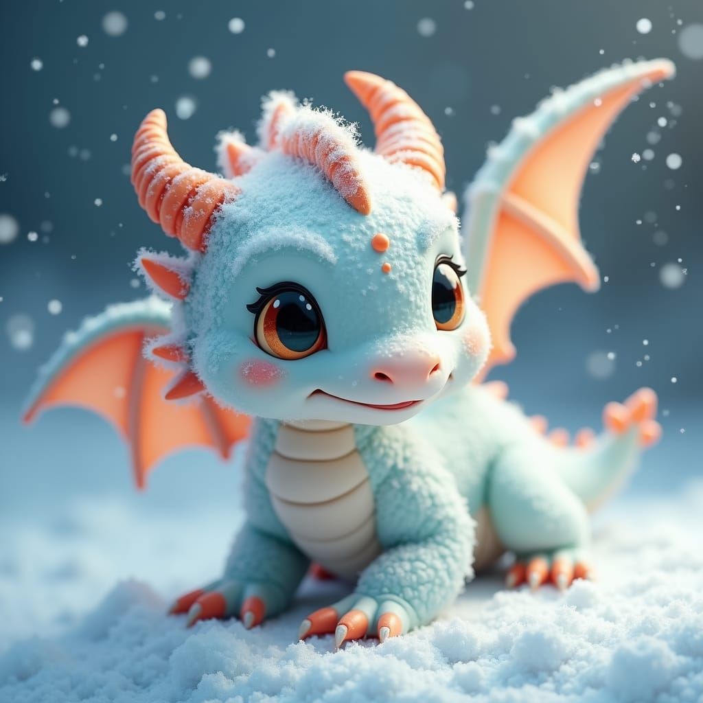Adorable Newly Hatched Snow Dragon
