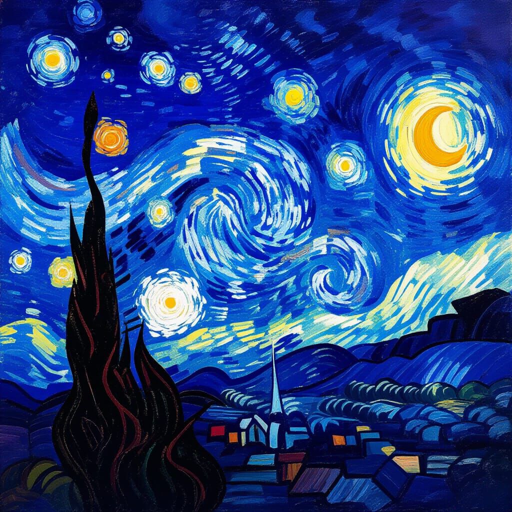 Van Gogh Style Starry Night Sky with Nebulae