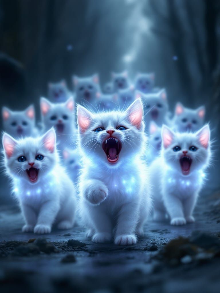 Ghostly Kittens Approaching in Digital Art