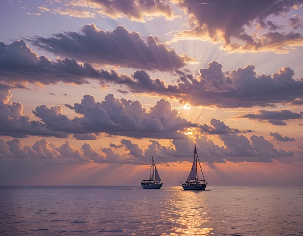 Ethereal Sunset Sail on Shimmering Ocean