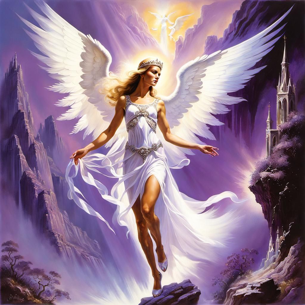 Elf with Disintegrating Guardian Angel in Fantasy Art