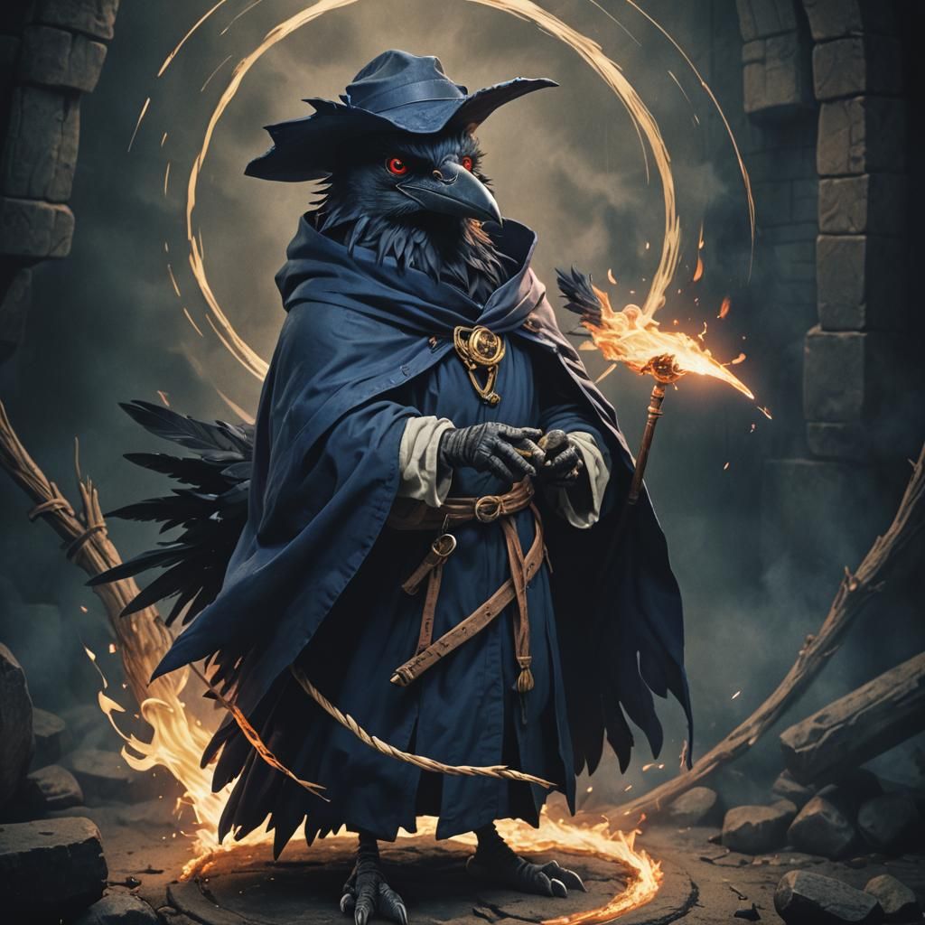 Black Raven Mage with Fire Magic in Film Still