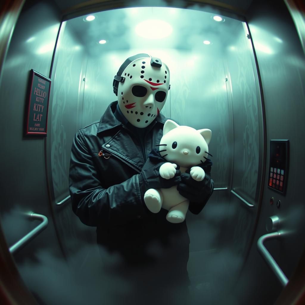 Jason Voorhees and Hello Kitty in Dreamlike Style