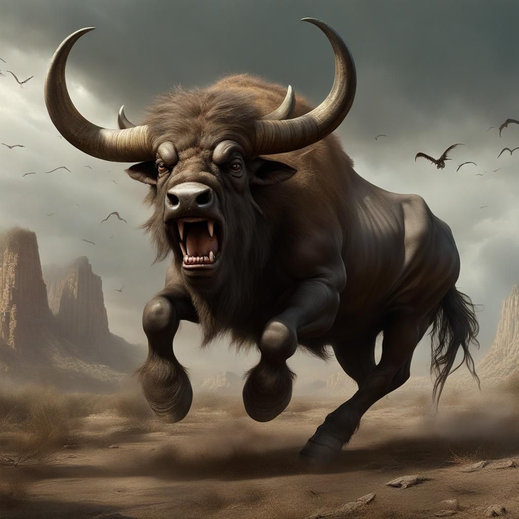 Fantastical Buffalo Creature in Detailed Matte Painting