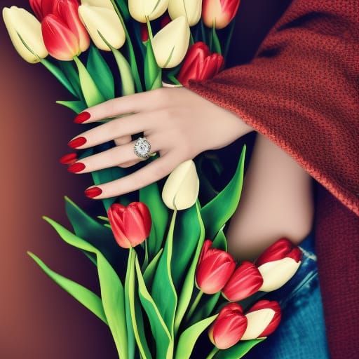 Engagement Ring and Tulips in Detailed Photography