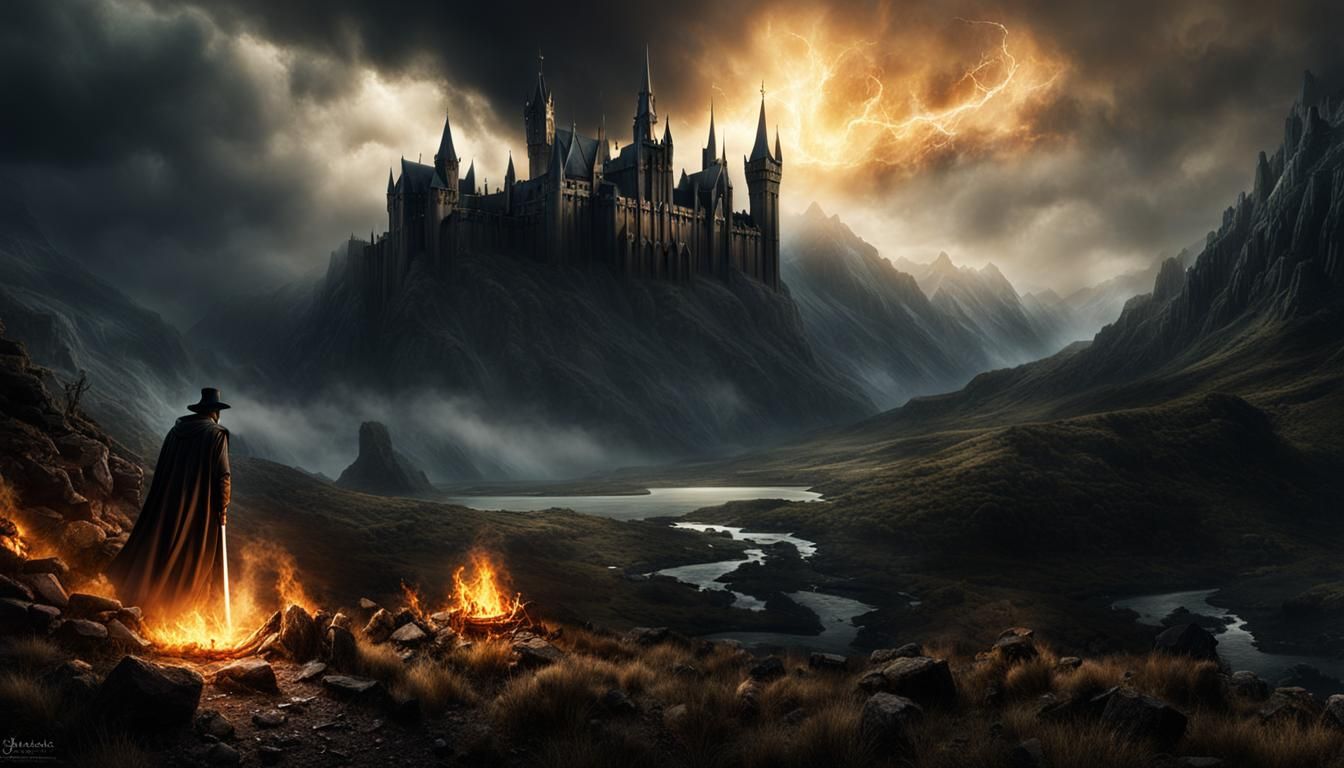Dark Fantasy Landscape with Ominous Lighting