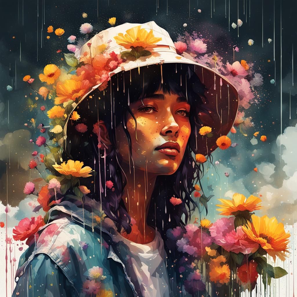 Girl in Floral Bucket Hat on Sunny Day