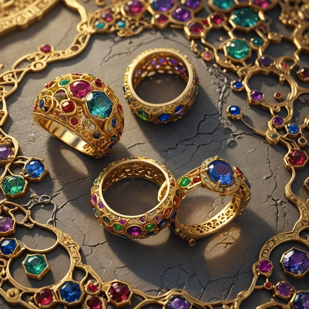 Luxury Gold Rings with Rainbow Gemstones