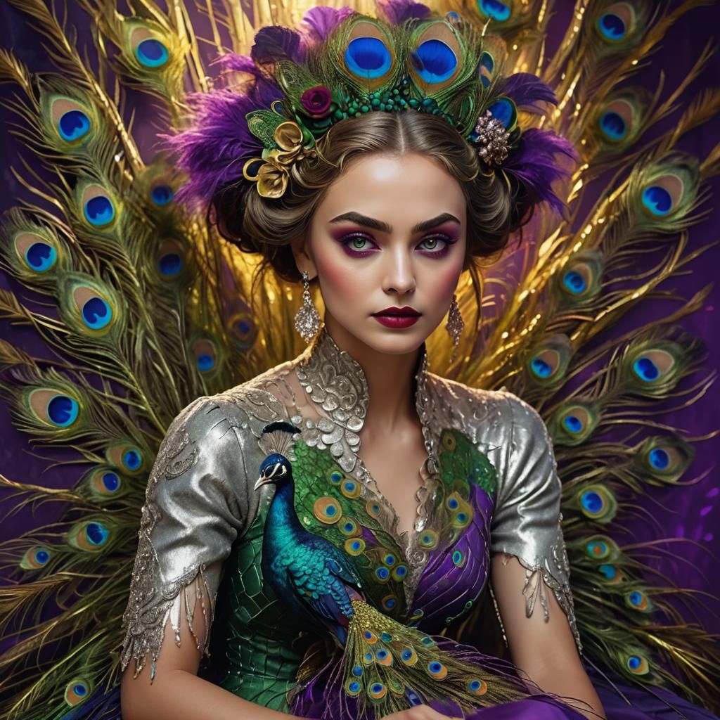 Peacock Haired Woman in Digital Matte Painting