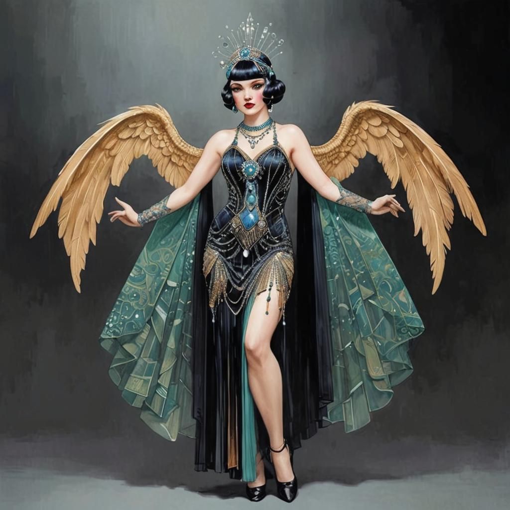 Art Deco Burlesque Woman in Flapper Dress