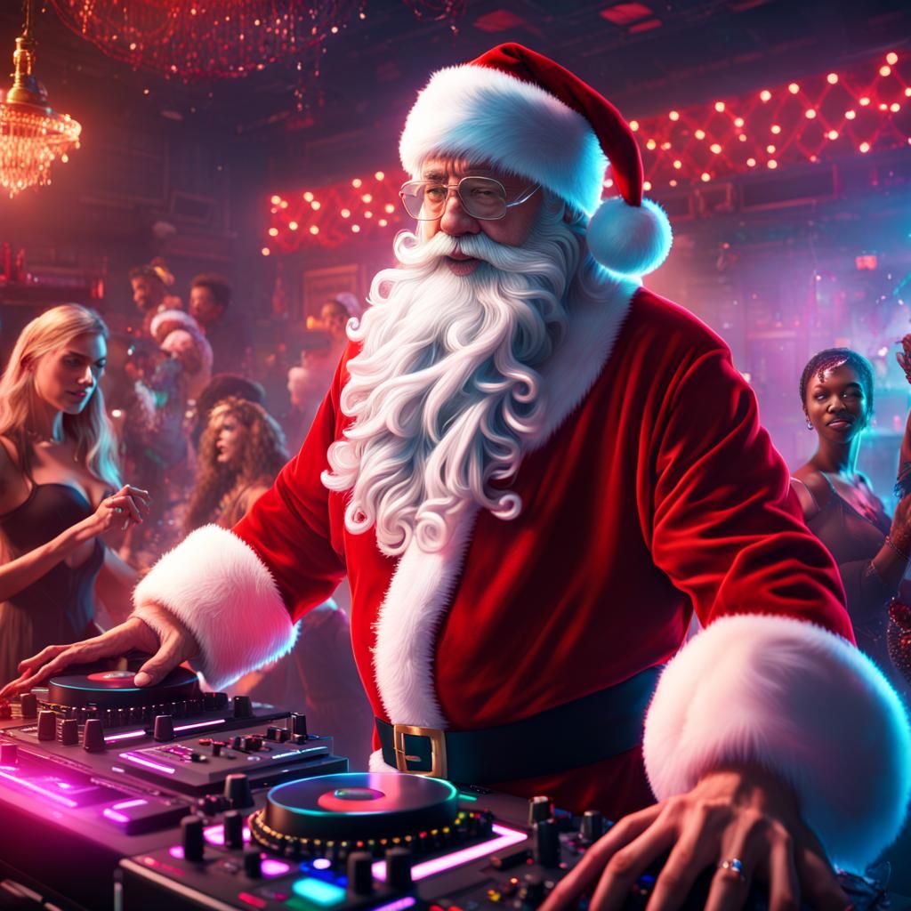 Santa Claus DJing in Nightclub: Fantasy Concept Art
