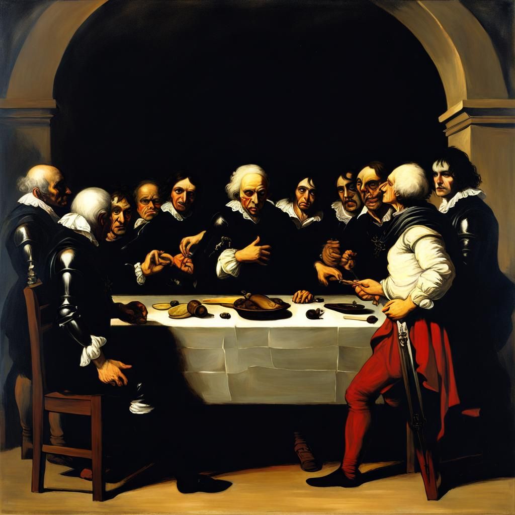 Sinister Oil Painting of Societal Evils