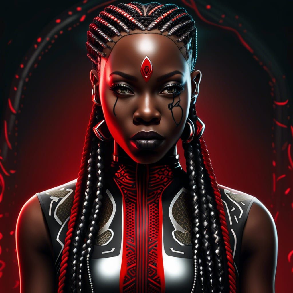 Futuristic African American Woman Portrait with Snakes