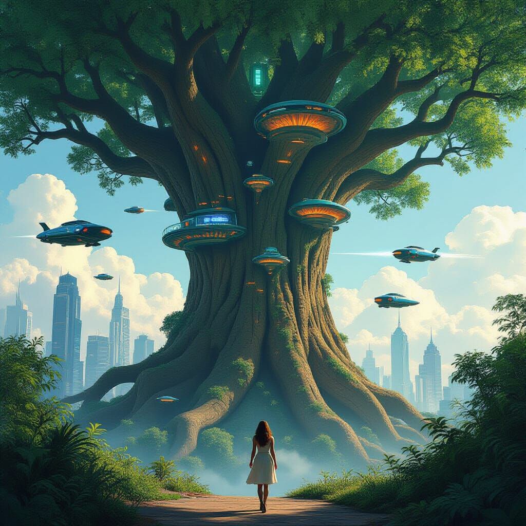 Futuristic Metropolis Inside Ancient Tree