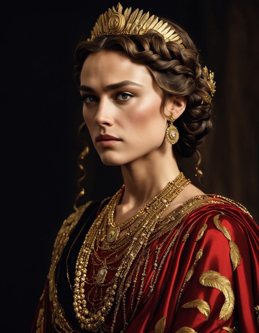 Roman Empress Geta Caracalla in Elegant Red and Gold Attire