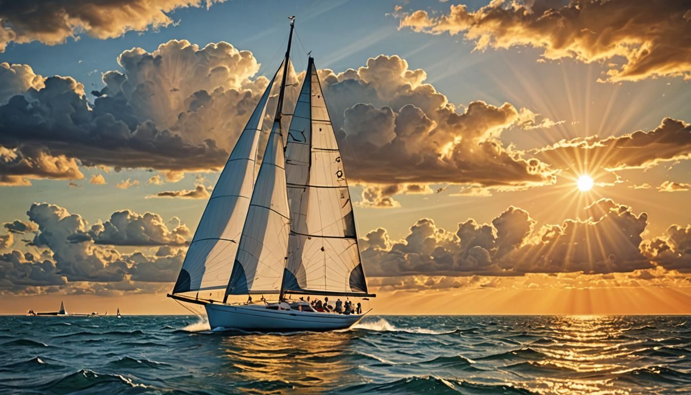 Sailboat Racing at Sunset in HDR Colors