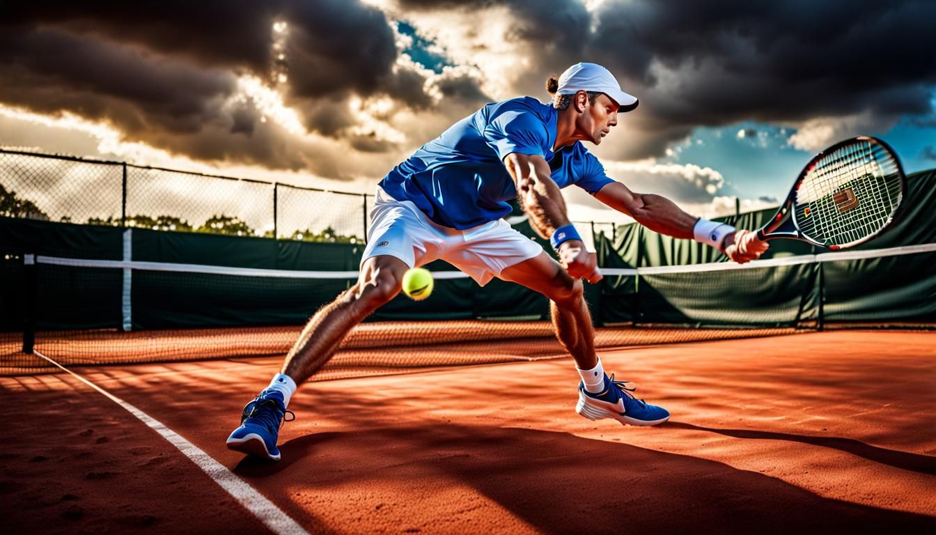 Tennis Player Stretching: Hyperrealistic Sports Photography