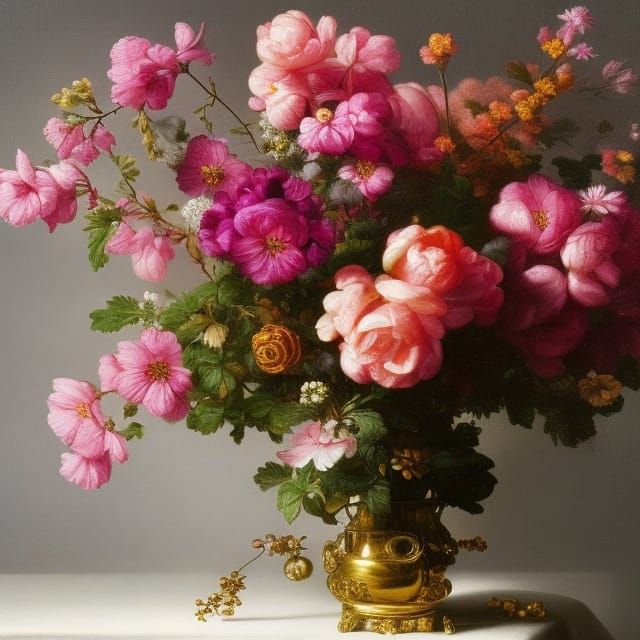 Hyperrealistic Flower Cat with Winter Floral Details